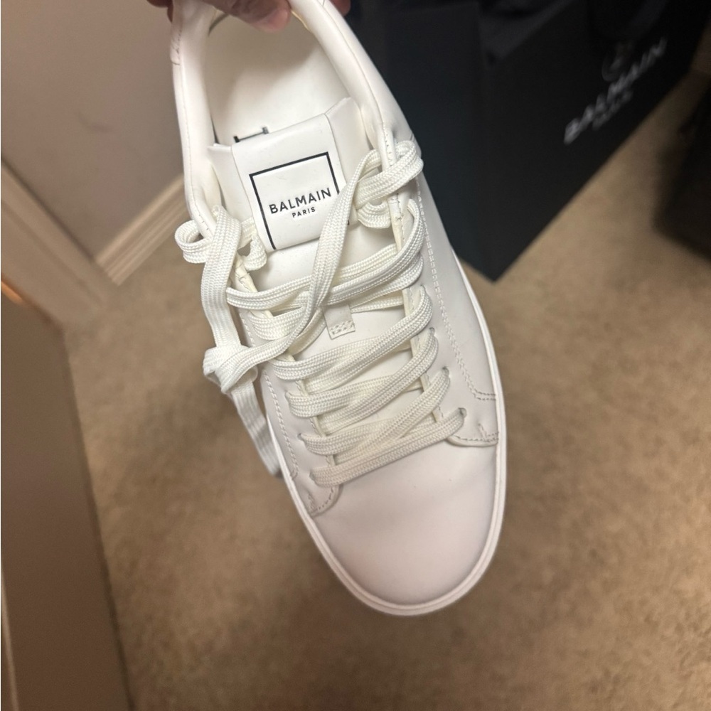 Balmain Ivory Lace-Up Sneakers